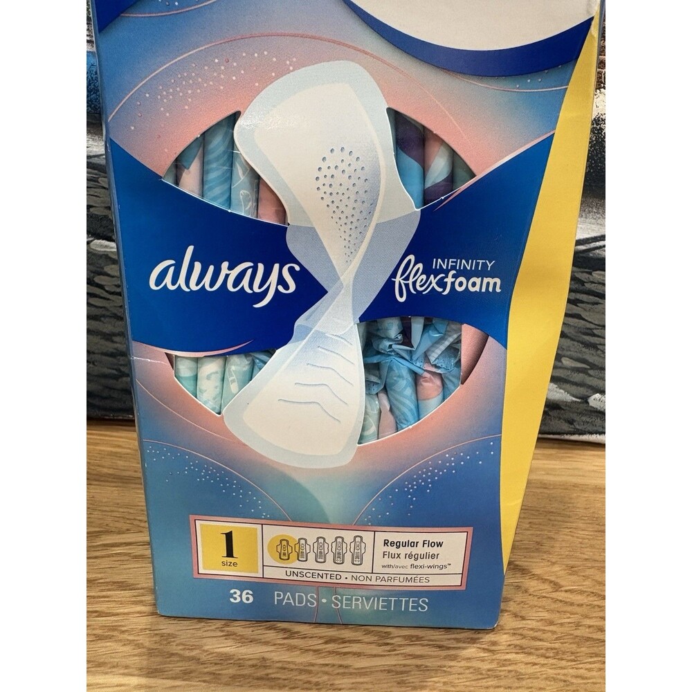 Always Infinity FlexFoam Pads Size 1 Regular Flow 36 Count Unscented New Sealed